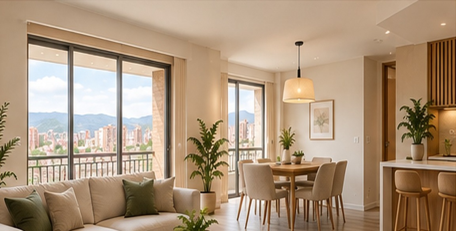 Apartamento terminado con sala, comedor y acabados cálidos