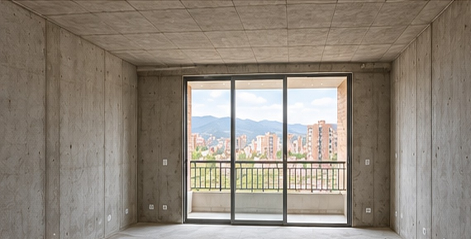 Apartamento realista en obra gris, antes de instalar los acabados